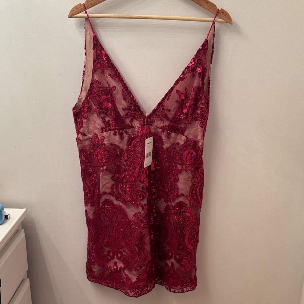 Free People Raspberry sequin and Lace dress